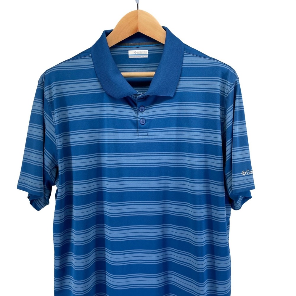 New Columbia Polo Shirt Mens XXL Blue Striped Omni-Wick Golf Performance Fishing